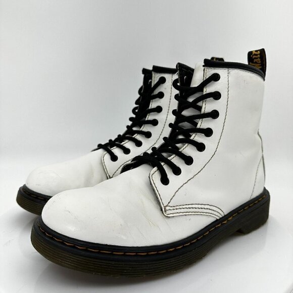 Dr Martens 1460 J Women US 5 White Leather Side Zip Classic 8 Eye Combat Boot - Picture 1 of 14